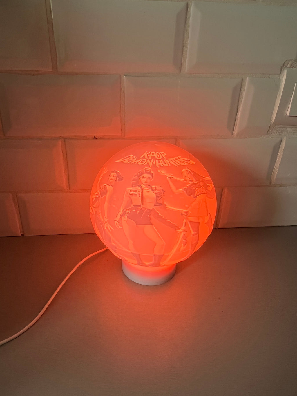 Lampe lithophanie allumée en orange