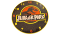 Horloge murale ronde noire à motif de dinosaure rouge et jaune
