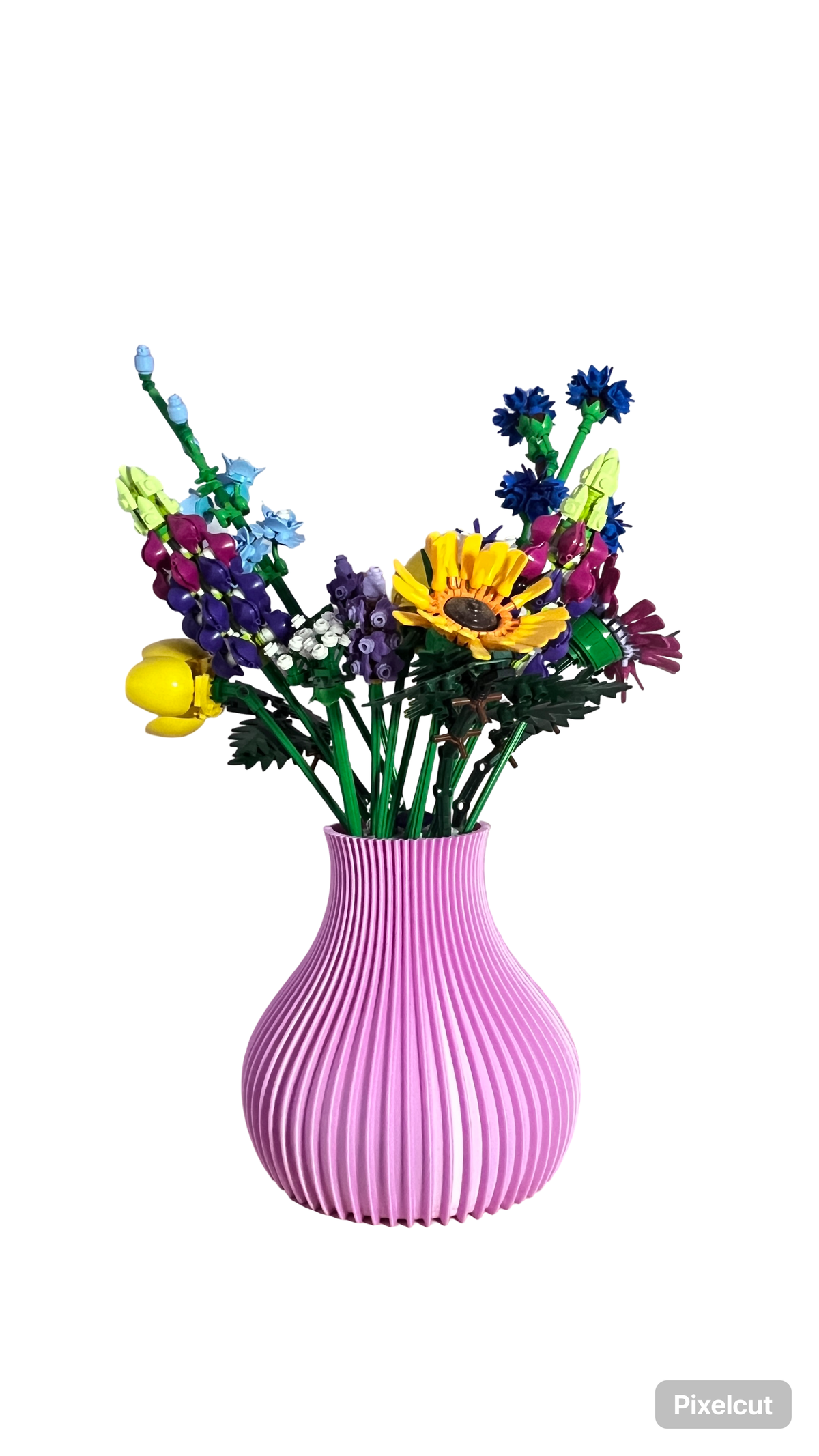 Vase pansu cannelé rose avec bouquet de fleurs LEGO®