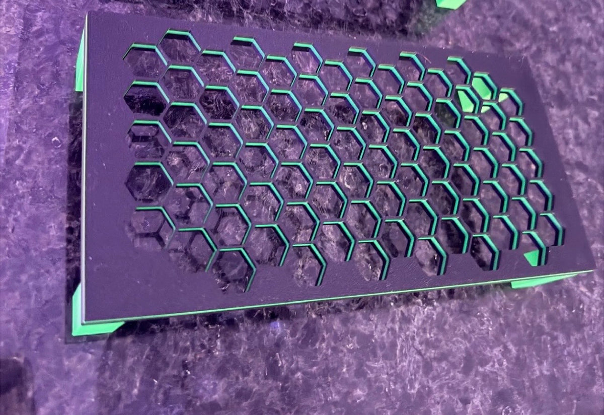 Plateau support de boutures noir à alvéoles hexagonales avec liseré vert